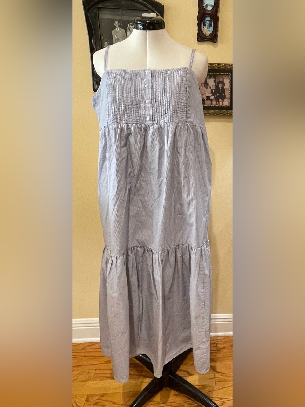 Levi’s Striped Navy Blue White Cotton Tiered Sundress Large